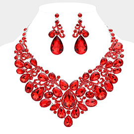 Teardrop Stone Embellished Statement Evening Necklace