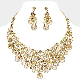 Teardrop Stone Cluster Marquise Vine Embellished Evening Necklace