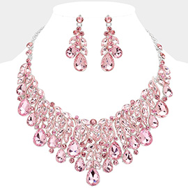 Teardrop Stone Cluster Marquise Vine Embellished Evening Necklace