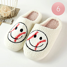 6Pairs - Baseball Smile Face Pointed Home Indoor Floor Slippers