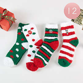 12Pairs - Christmas Pattern Fuzzy Socks