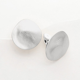 Brushed Metal Round Clip On Earrings