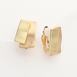 Metal Double Rectangle Clip On Earrings