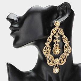 Oval Stone Cluster Pointed Rhinestone Paved Chandelier Evening Earrings