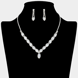 Marquise Stone Embellished Rhinestone Paved Necklace