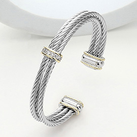 CZ Stone Paved Bar Pointed Triple Cable Cuff Bracelet