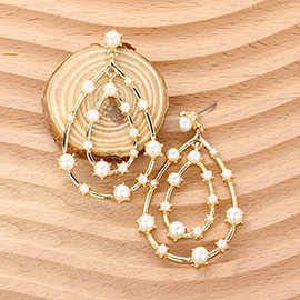 Pearl Embellished Double Teardrop Dangle Earrings