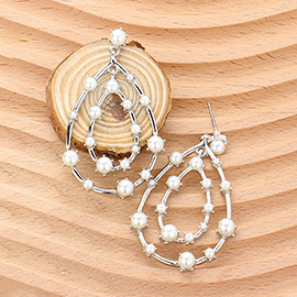 Pearl Embellished Double Teardrop Dangle Earrings