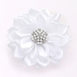 Pearl Pointed Flower Ribbon Brooch / Hair Clip