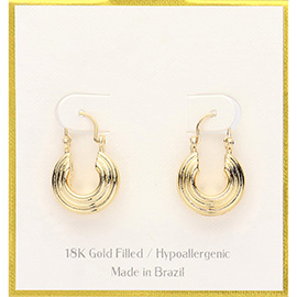 18K Gold Filled Hypoallergenic Mini Striped Hoop Pin Catch Earrings