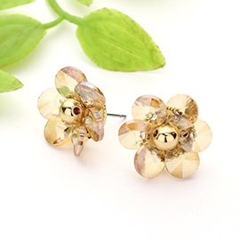 Faceted Stone Flower Stud Earrings