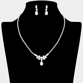 Teardrop CZ Stone Cluster Pointed Rhinestone Paved Necklace