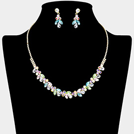 Marquise Teardrop Round Stone Cluster Rhinestone Necklace