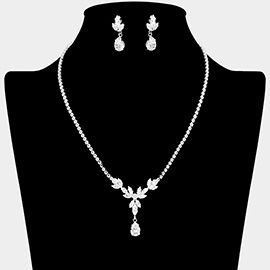 Teardrop CZ Stone Cluster Pendant Pointed Rhinestone Paved Necklace