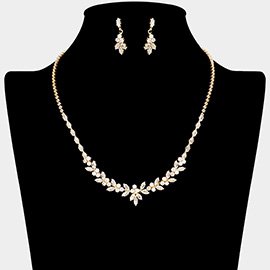 Leaf Vine CZ Stone Cluster Embellished Necklace