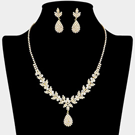 Rhinestone Pave Teardrop Marquise Cluster Necklace