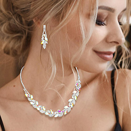 Marquise Round Stone Cluster Rhinestone Necklace