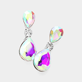 Double Glass Teardrop Stone Evening Earrings