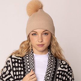 Solid Knit Beanie with Pom