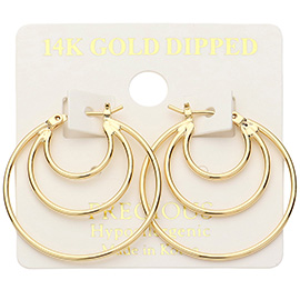 14K Gold Dipped Hypoallergenic Multi Hoop Pin Catch Earrings