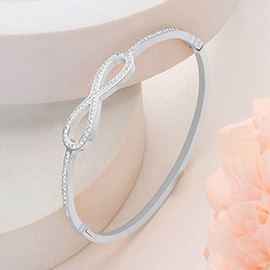 Stainless Steel Stone Paved Infinity Pointed Hinged Bangle Bracelet