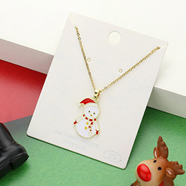 Stainless Steel Enamel Christmas Snowman Pendant Necklace