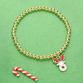 Stainless Steel Enamel Christmas Rudolph Charm Pointed Stretch Bracelet