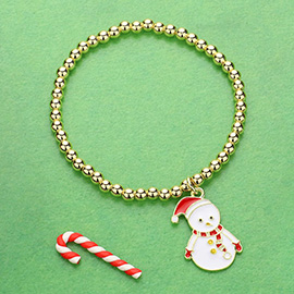 Stainless Steel Enamel Christmas Snowman Charm Pointed Stretch Bracelet