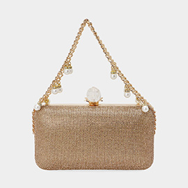 Bling Studded Pearl Charm Embellished Chain Pointed Evening Clutch  Bag / Crossbody Bag