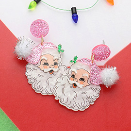 Glittered Resin Pom Santa Dangle Earrings