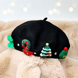 Wool Blended Christmas Charm Pointed Beret Hat