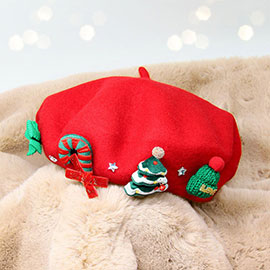 Wool Blended Christmas Charm Pointed Beret Hat