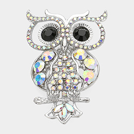 Stone Embellished Owl Pin Brooch