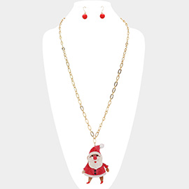 Glittered Resin Christmas Santa Pendant Long Necklace