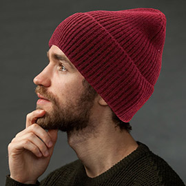 Solid Rib Knit Cuff Beanie Hat