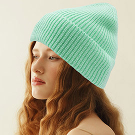 Solid Rib Knit Cuff Beanie Hat