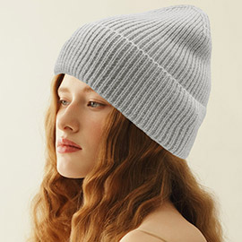 Solid Rib Knit Cuff Beanie Hat