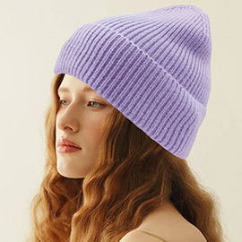 Solid Rib Knit Cuff Beanie Hat