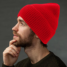 Solid Rib Knit Cuff Beanie Hat