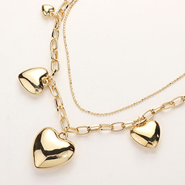 SECRET BOX_Metal Heart Charm Station Paper Clip Chain Layered Necklace 