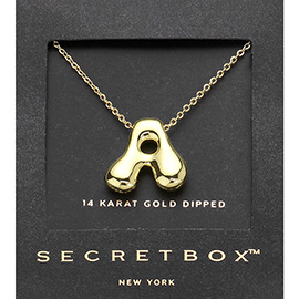 SECRET BOX_ -A- 14K Gold Dipped Bubble Initial Pendant Necklace