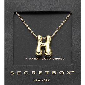 SECRET BOX_ -H- 14K Gold Dipped Bubble Initial Pendant Necklace