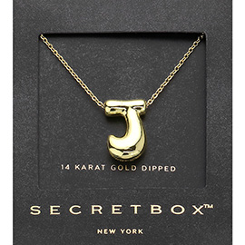 SECRET BOX_ -J- 14K Gold Dipped Bubble Initial Pendant Necklace