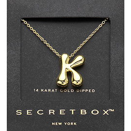 SECRET BOX_ -K- 14K Gold Dipped Bubble Initial Pendant Necklace