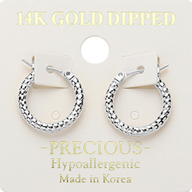 14K Gold Dipped Hypoallergenic Textured Hoop Pin Catch Earrings