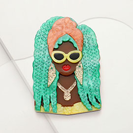 Glittered Resin Afro Woman Pin Brooch