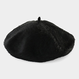 Fuzzy Faux Fur Beret Hat