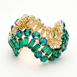 Round Emerald Cut Stone Cluster Wavy Stretch Evening Bracelet