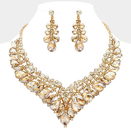 Teardrop Marquise Round Stone Embellished V Shaped Evening Necklace