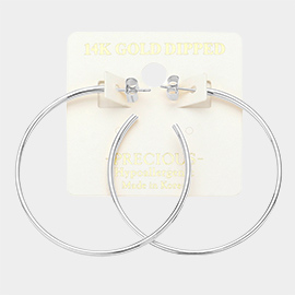 14K White Gold Dipped Hypoallergenic Hoop Earrings